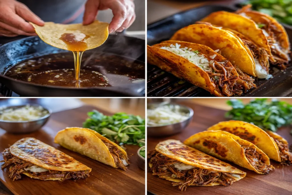Birria tacos served with consommé