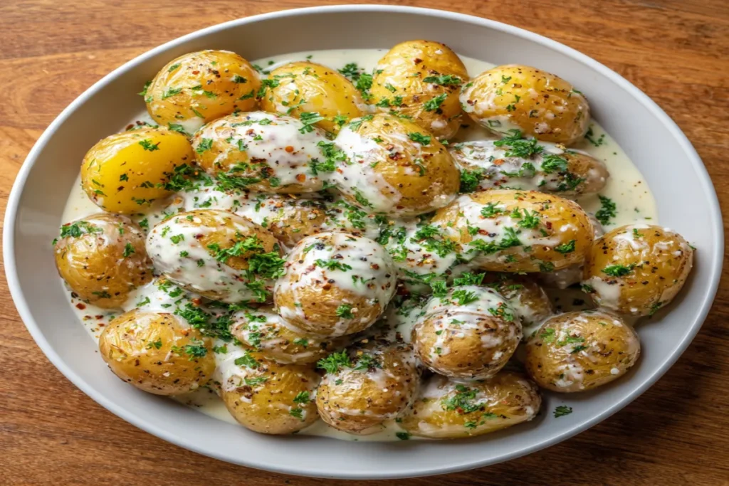 Creamy Garlic Sauce Baby Potatoes Recipe – Tasty Meals Blog