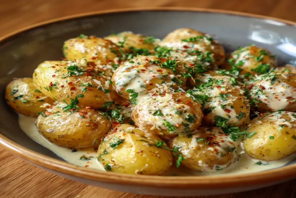 Creamy Garlic Sauce Baby Potatoes Recipe – Tasty Meals Blog