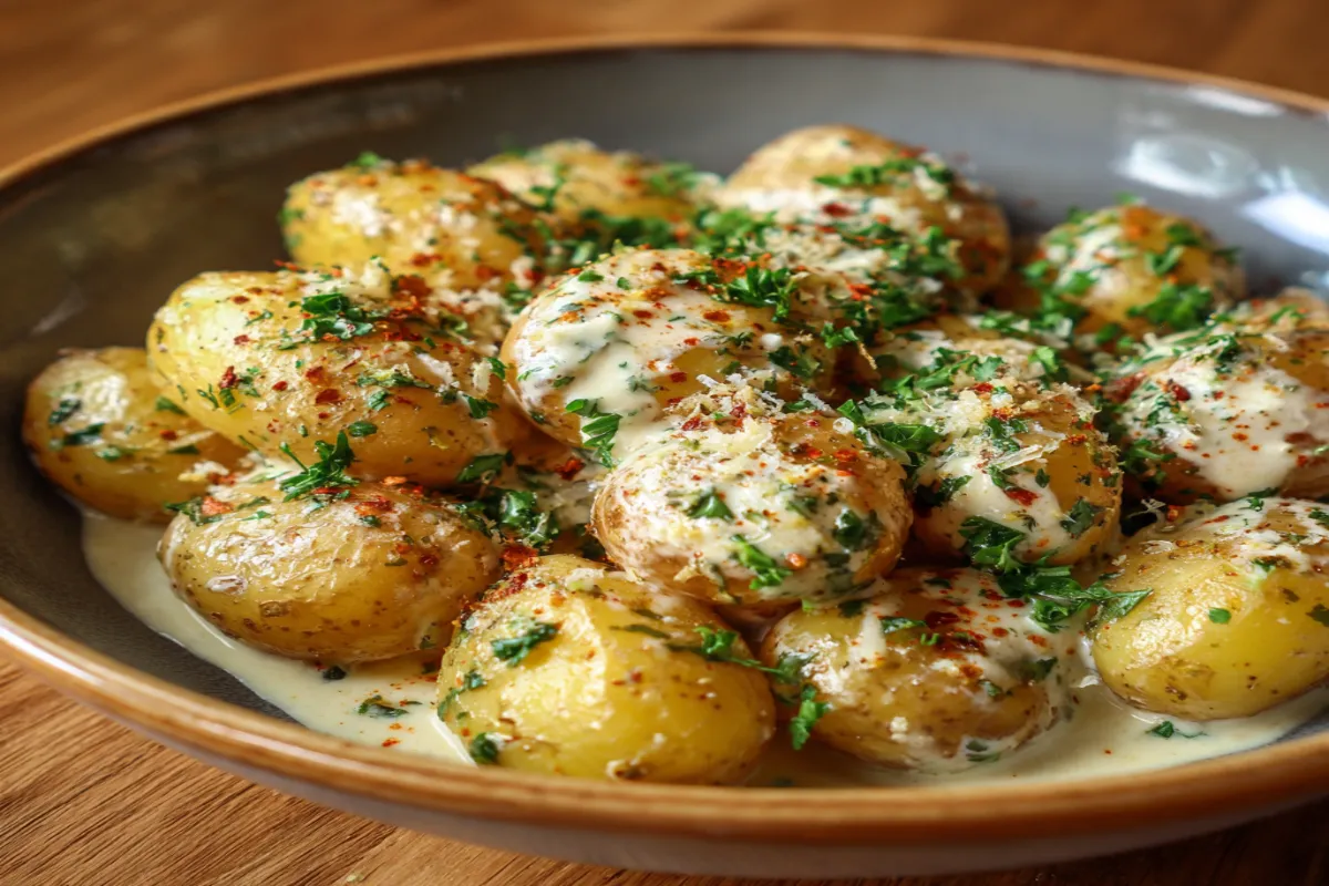 Creamy Garlic Sauce Baby Potatoes Recipe – Tasty Meals Blog