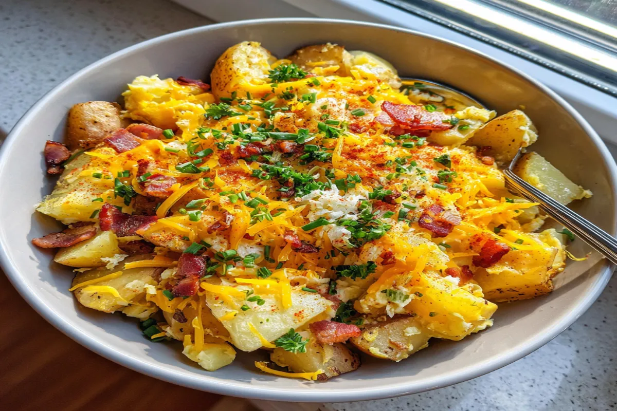 Cheesy Potato Egg Scramble