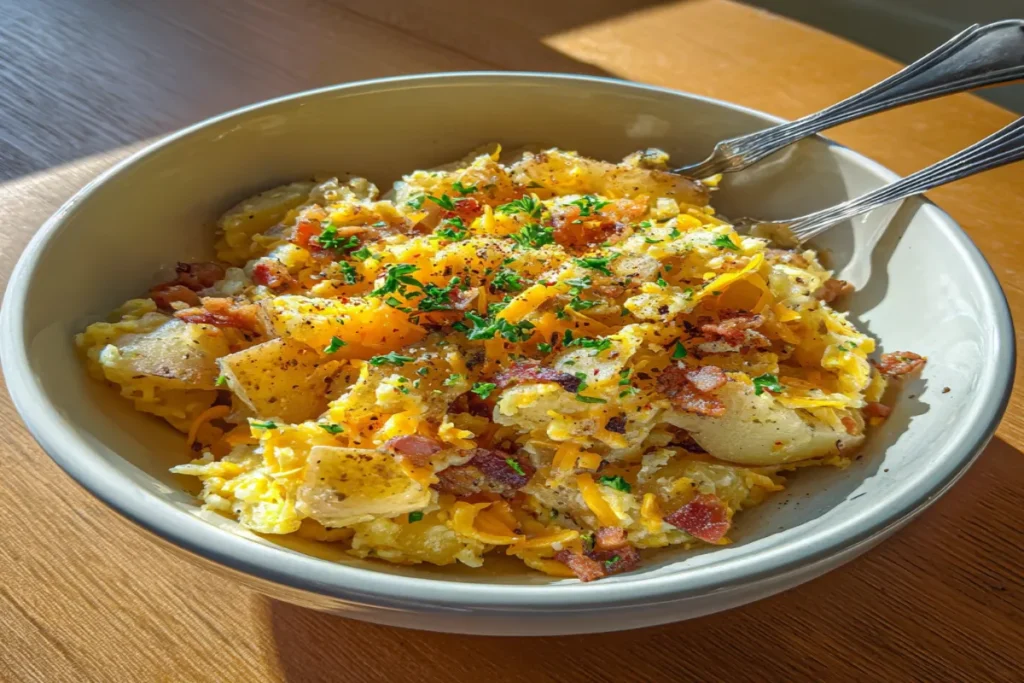 Cheesy Potato Egg Scramble
