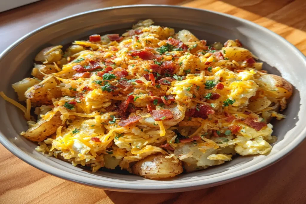 Cheesy Potato Egg Scramble