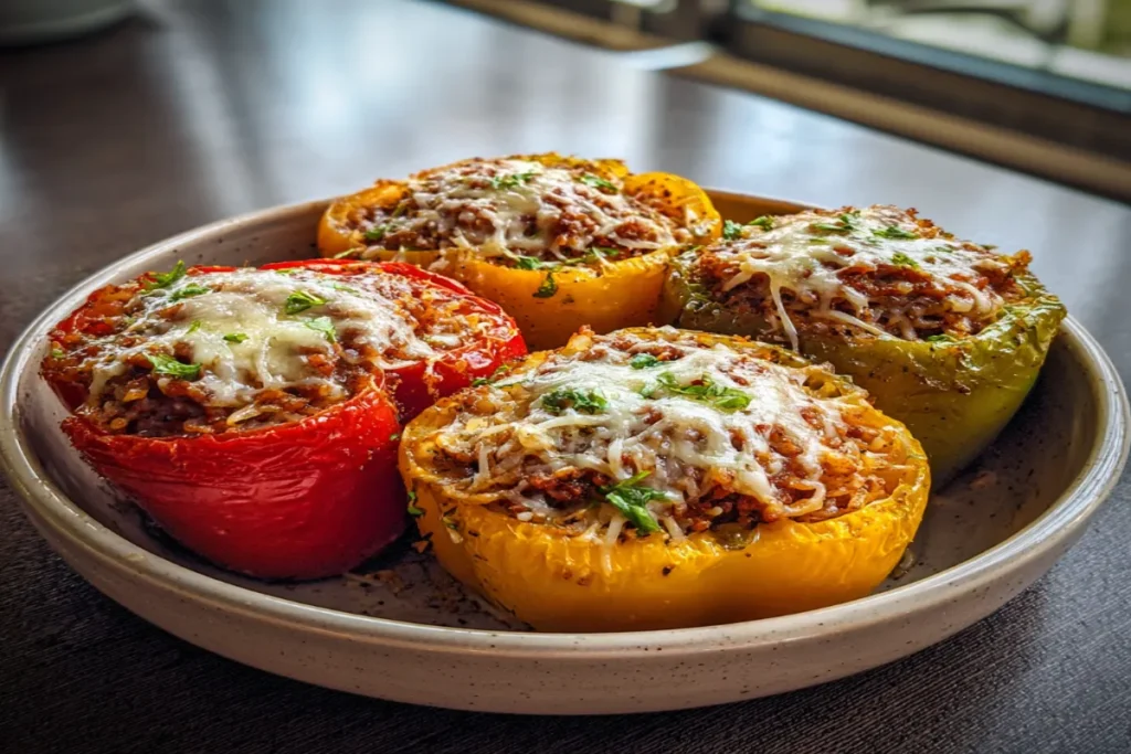 Easy Stuffed Bell Peppers with Ground Beef and Rice