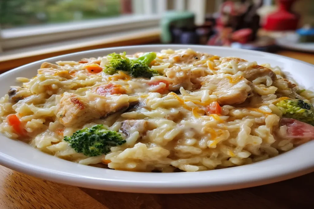 Dump-and-Bake Chicken Alfredo Rice Casserole