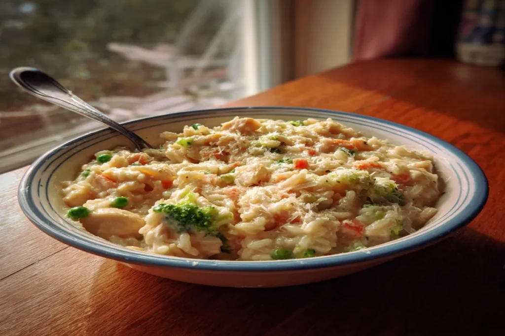 Dump-and-Bake Chicken Alfredo Rice Casserole