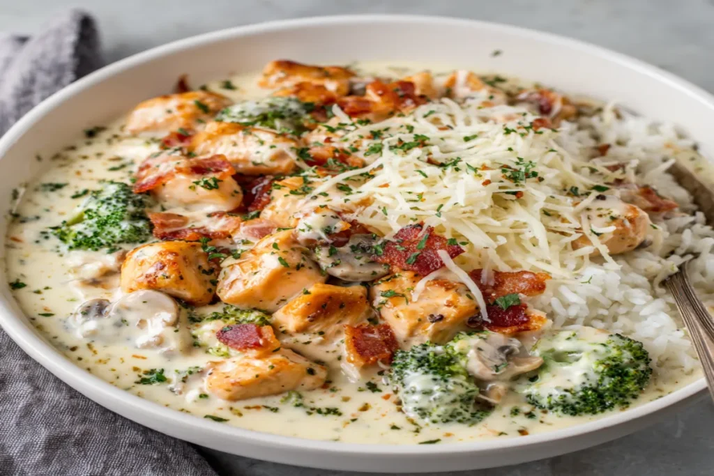 Dump-and-Bake Chicken Alfredo Rice Casserole