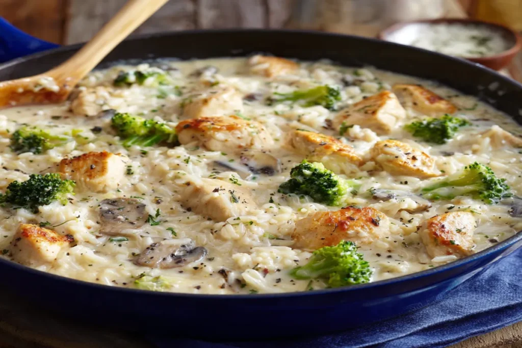 Dump-and-Bake Chicken Alfredo Rice Casserole