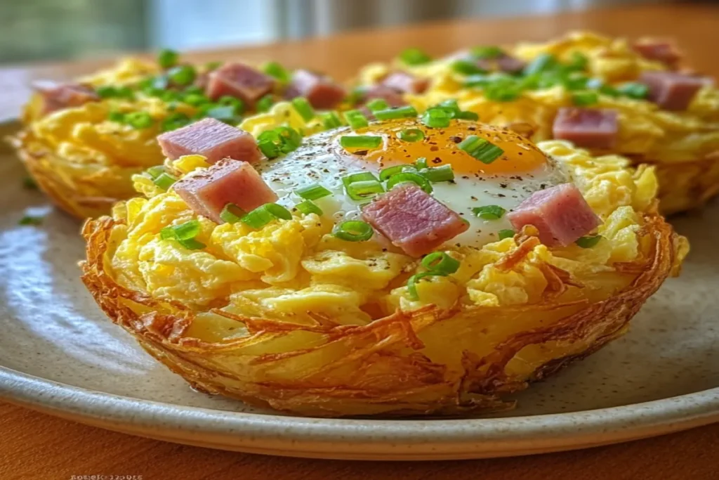 Scrambled Eggs in a Potato and Ham Nest – A Cozy, Protein-Packed Breakfast Delight!