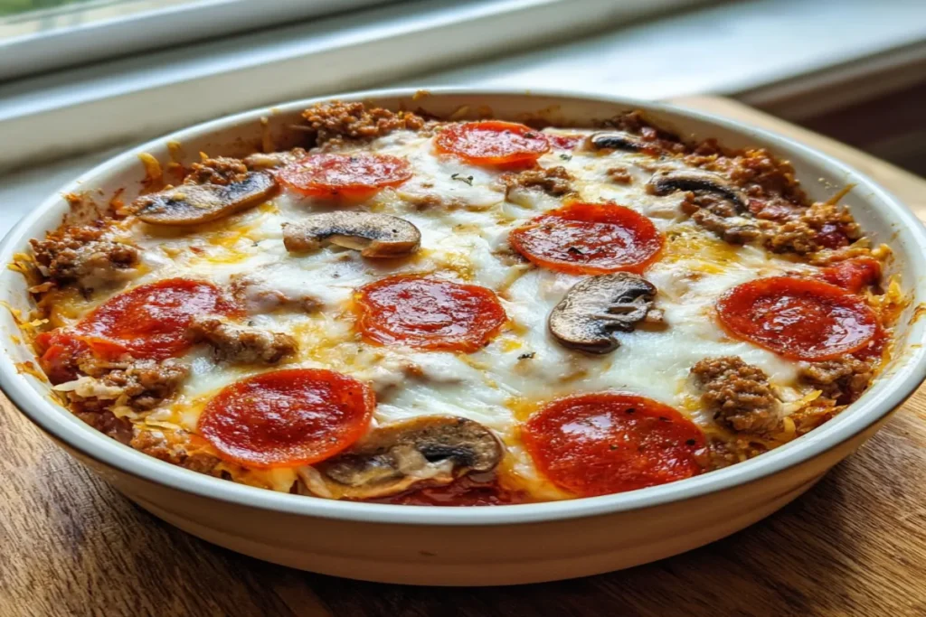 Low Carb Pizza Casserole – Cheesy, Meaty & Keto-Friendly