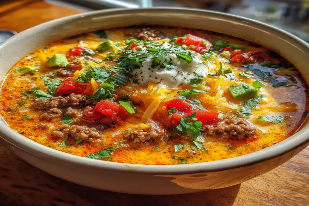 Keto Taco Soup – Creamy, Cheesy & Low-Carb Comfort in a Bowl