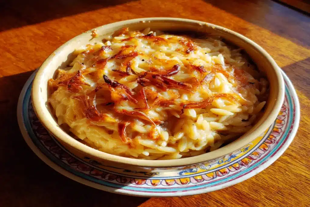 French Onion Orzo Bake – Creamy, Cheesy One-Pan Comfort Food