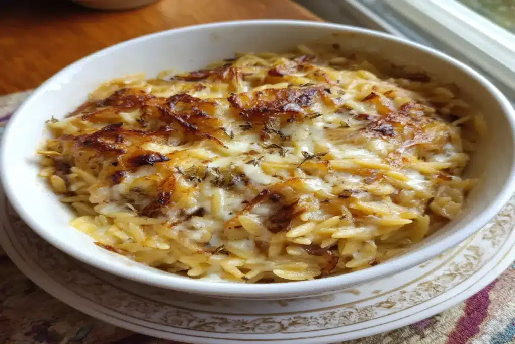 French Onion Orzo Bake – Creamy, Cheesy One-Pan Comfort Food