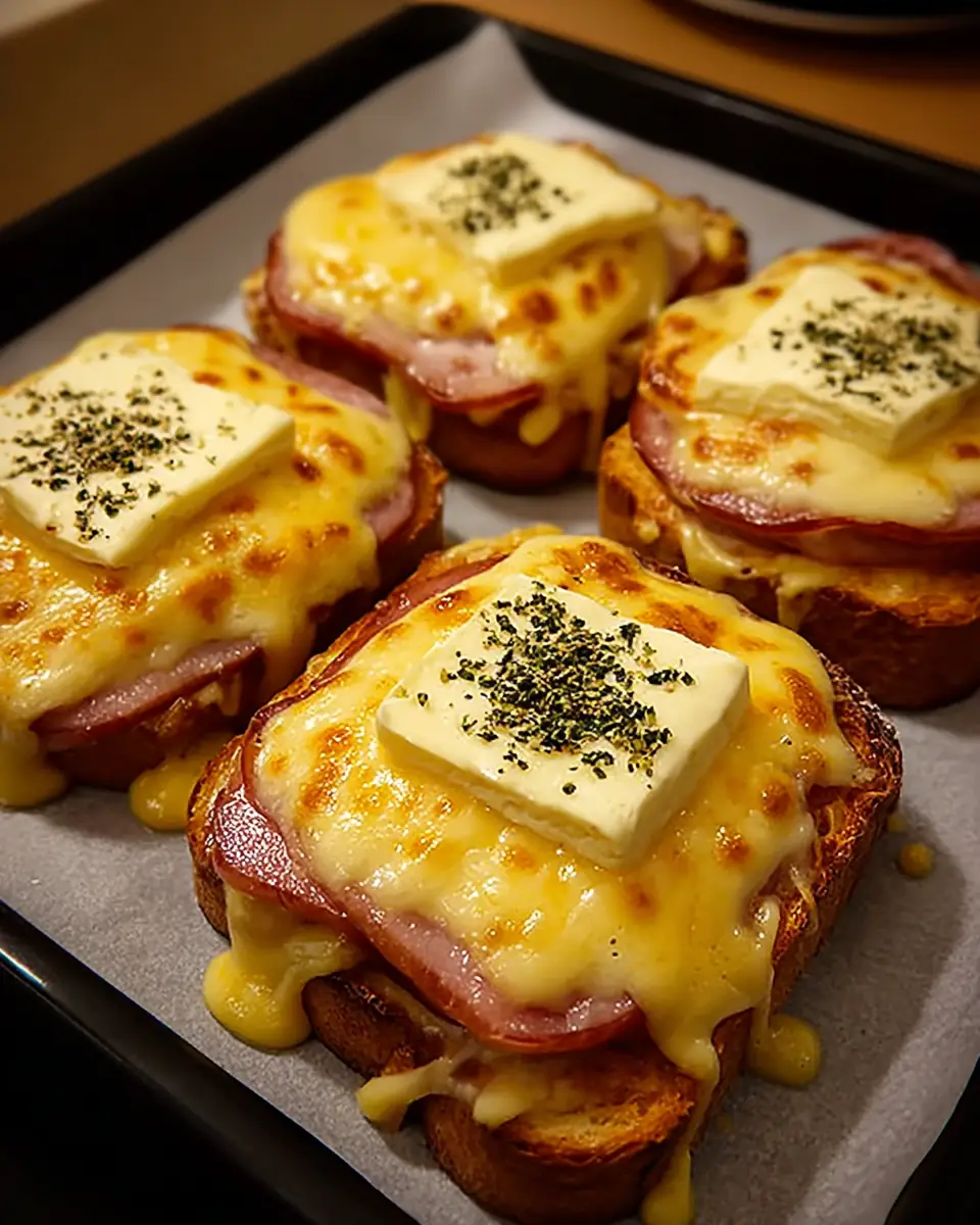 A delicious plate of Croque-Monsieur Gratiné aux Lardons et Fromage de Chèvre