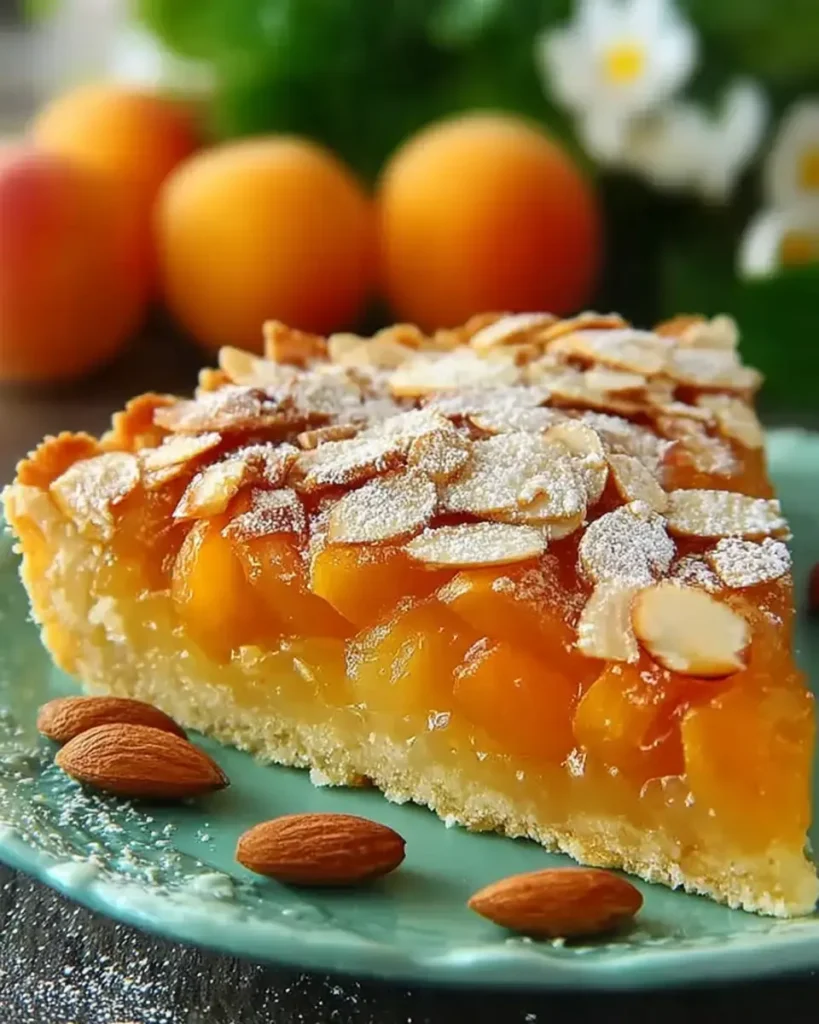 A delicious plate of Tarte Moelleuse aux abricots & Amandes