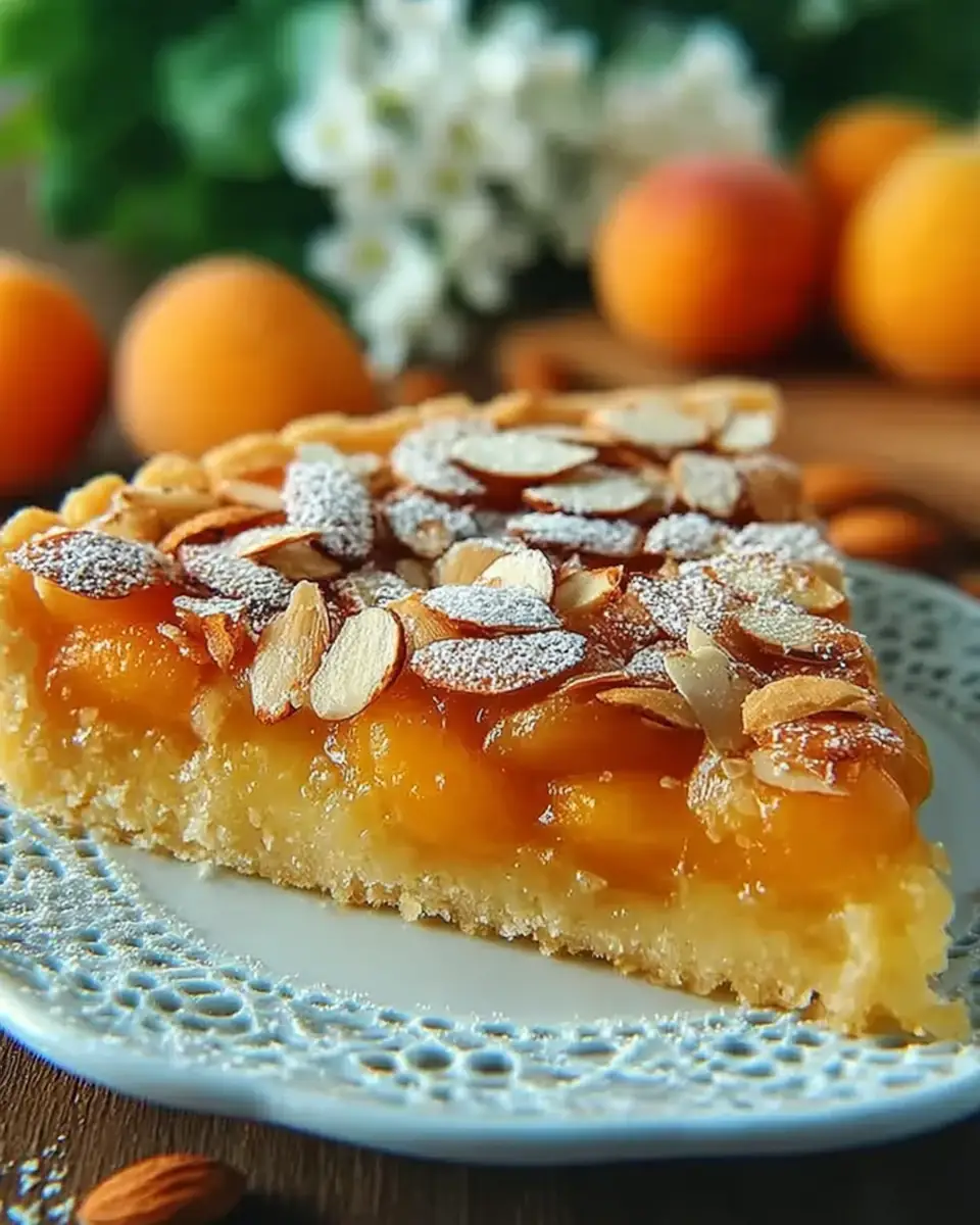 A delicious plate of Tarte Moelleuse aux abricots & Amandes