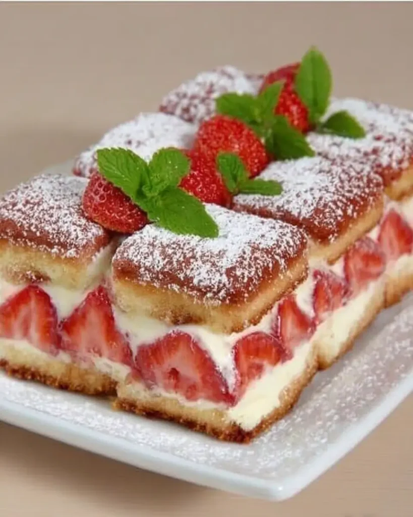 A delicious plate of Charlotte tiramisu aux fraises