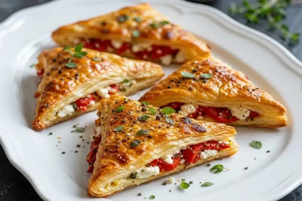 Roasted Red Pepper and Feta Triangles — Flaky Puff Pastry Appetizer 11 image 1200x800 1786724900649