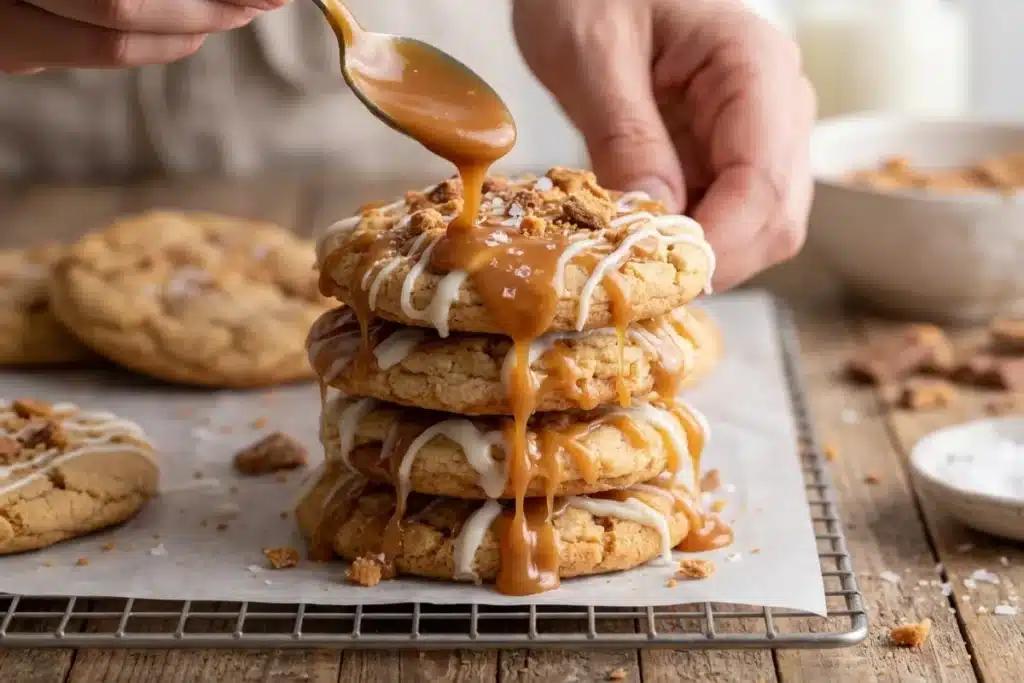 Copycat Crumbl Salted Caramel Cheesecake Cookies image 1200x800 1790298790506