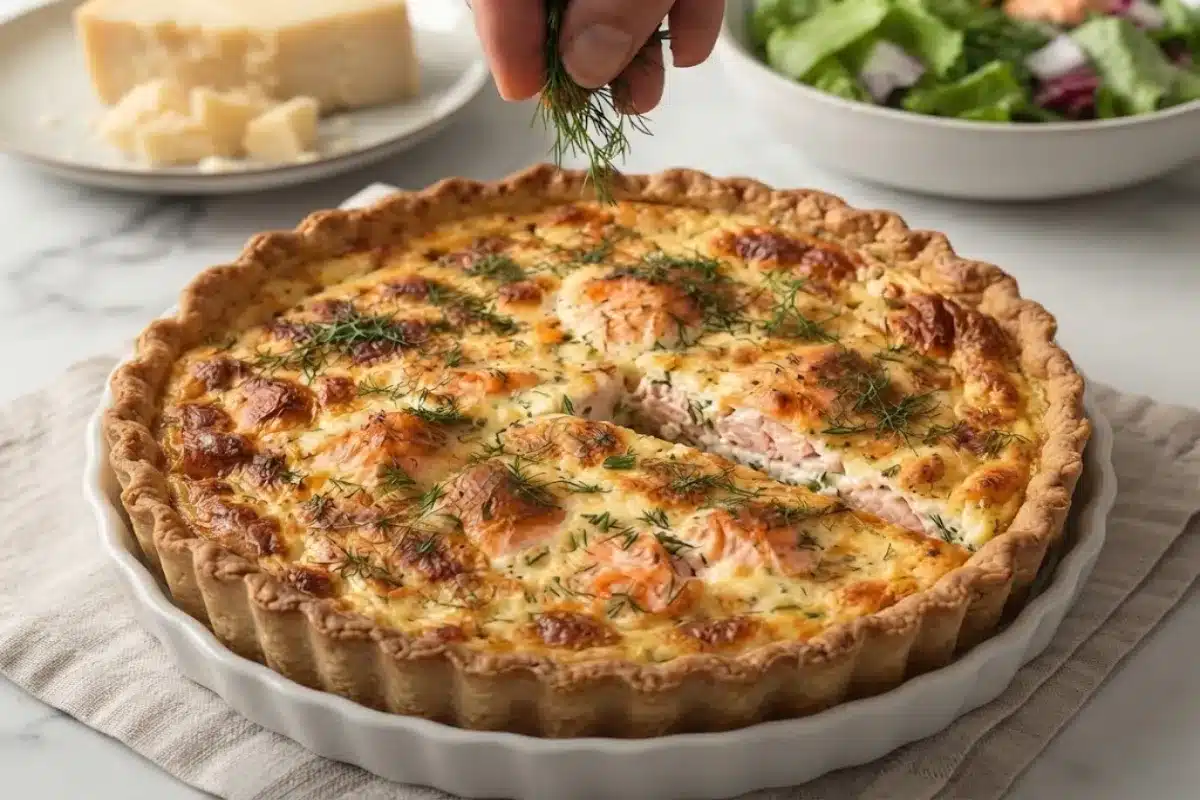 Quiche au saumon et à l’aneth, crémeuse et dorée