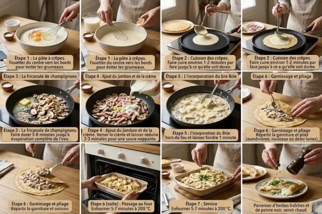 Crêpes fondantes au Brie, champignons & jambon image 1200x800 1791926099215