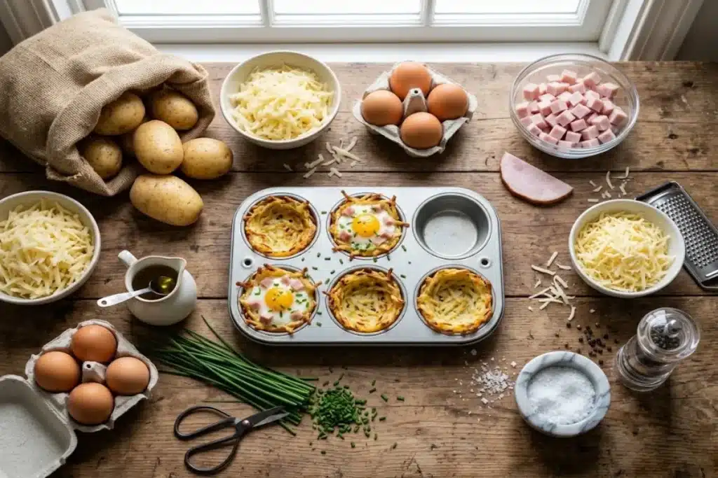 Nids de pommes de terre, œufs, jambon et fromage image 1200x800 1791968467423