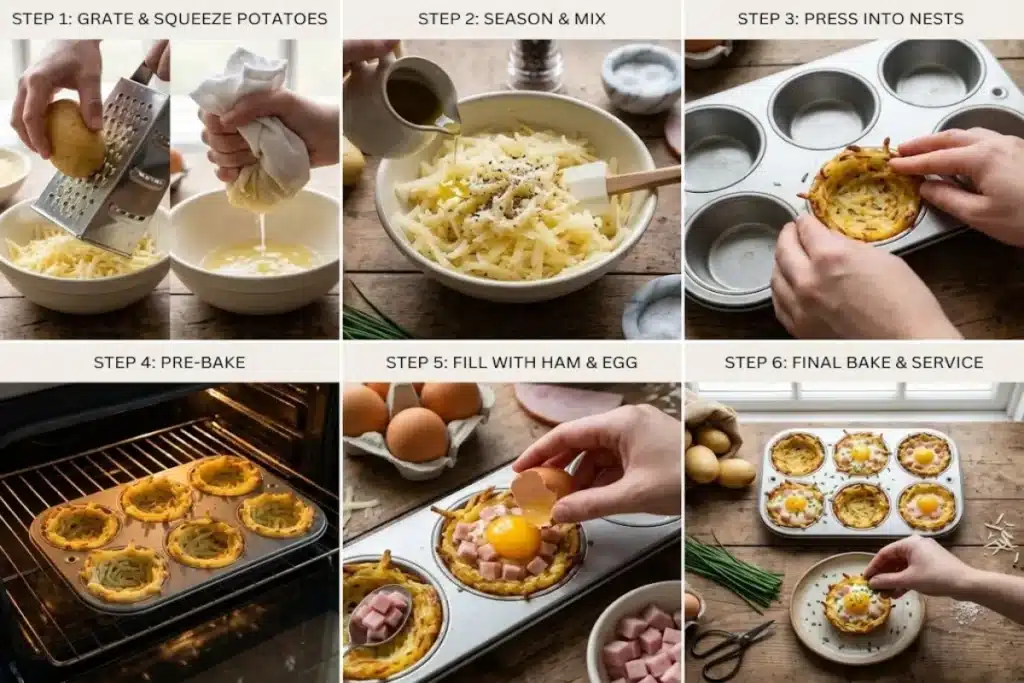Nids de pommes de terre, œufs, jambon et fromage image 1200x800 1791968529446