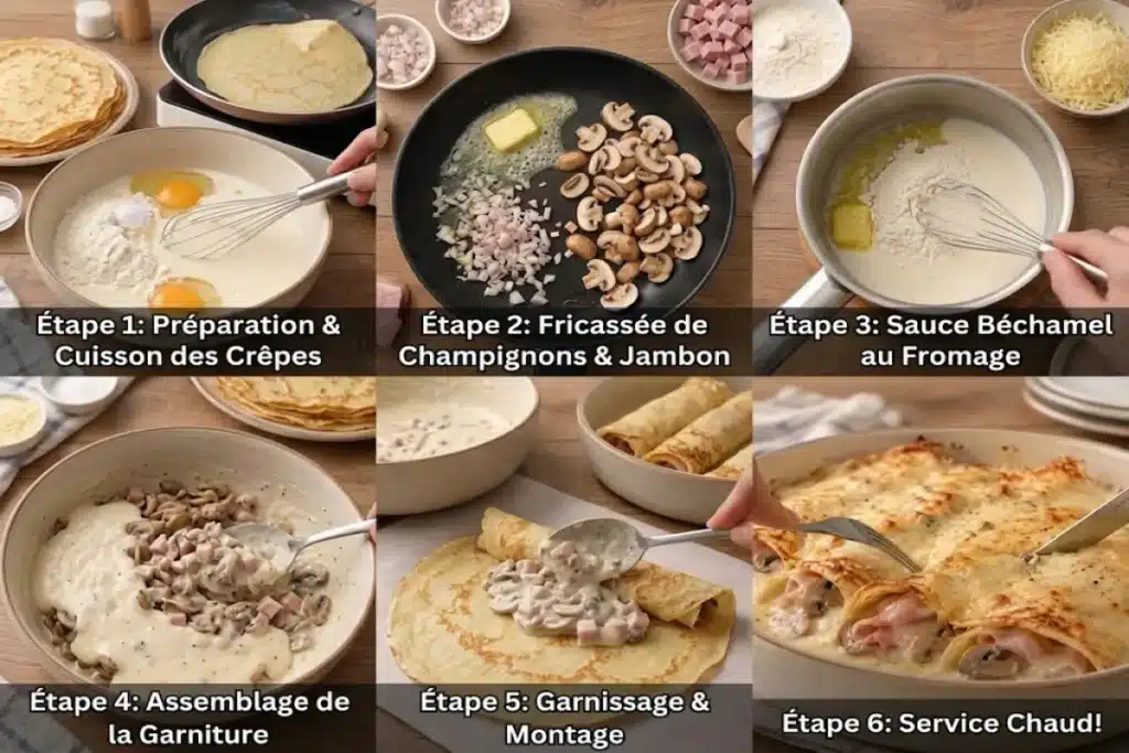 Crêpes salées au jambon et aux champignons, gratinées image 1200x800 1792493006980