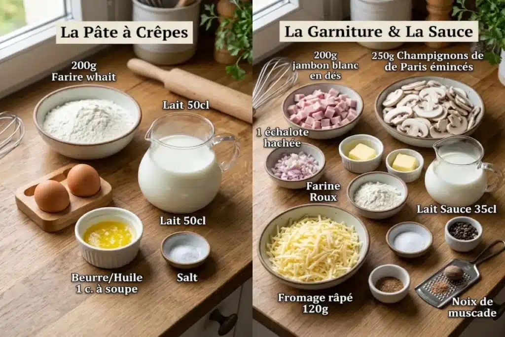 Crêpes salées au jambon et aux champignons, gratinées image 1200x800 1792493046463