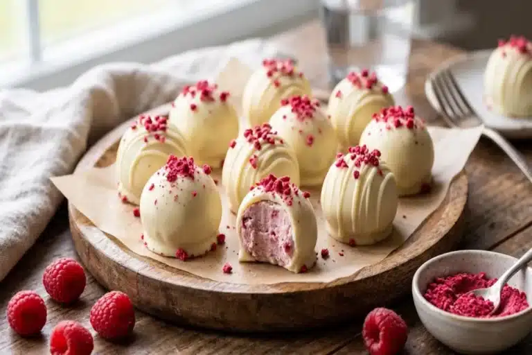 White Chocolate Raspberry Cheesecake Balls