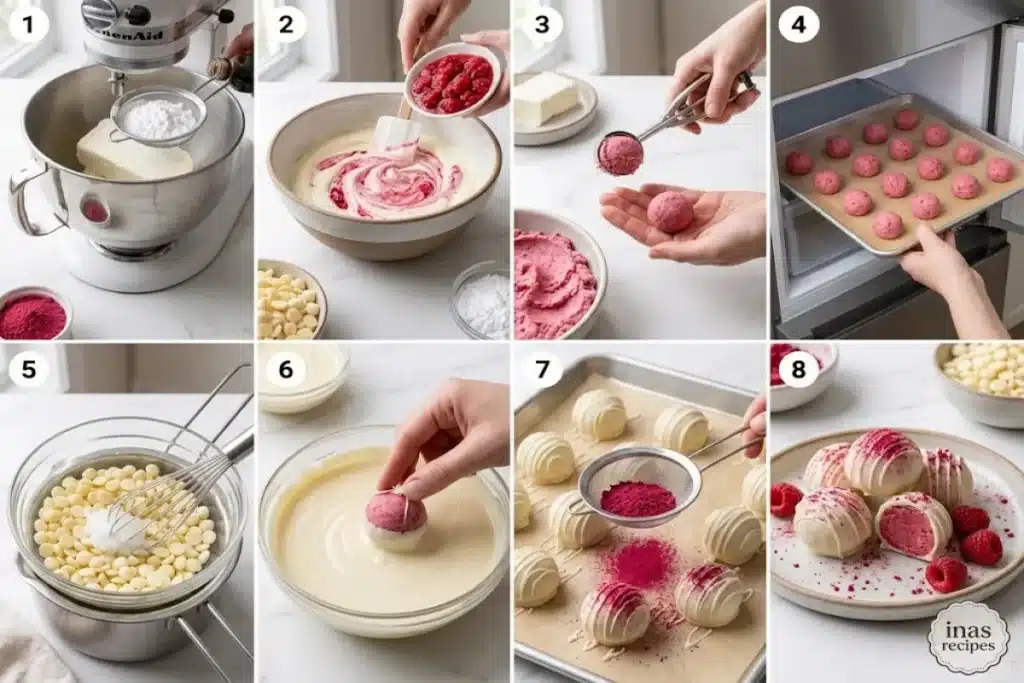 White Chocolate Raspberry Cheesecake Balls image 1200x800 1792534008810