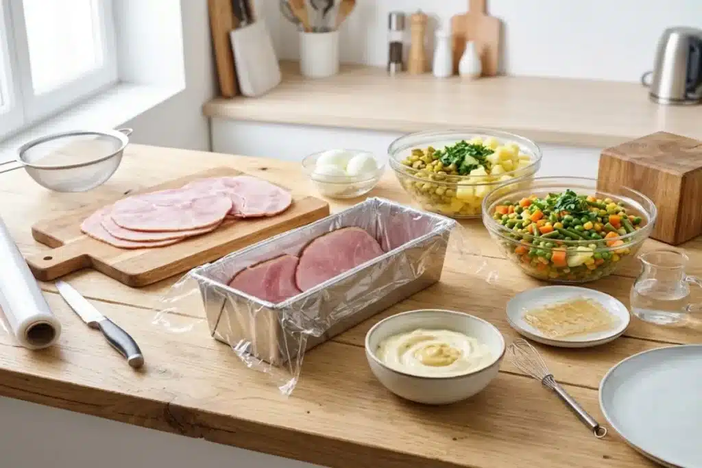 Terrine froide de jambon, œuf et légumes, crémeuse image 1200x800 1792597193270