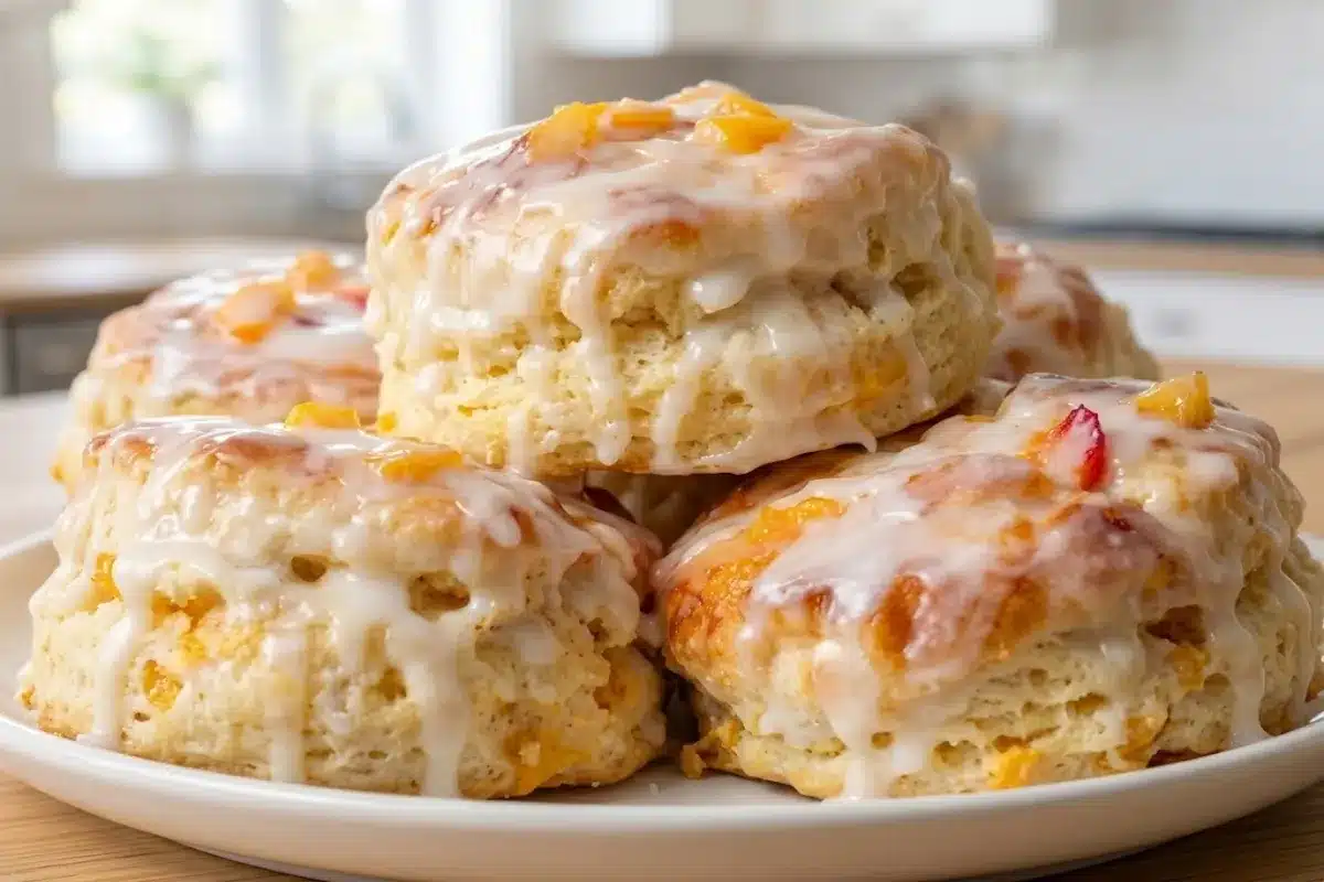 Peach Buttermilk Biscuits (Fluffy & Glazed)