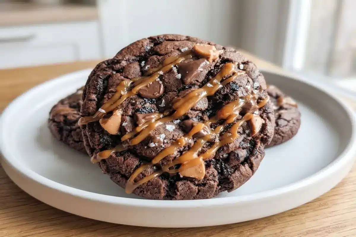 Double Chocolate Sea Salt Caramel Cookies (Soft & Fudgy)